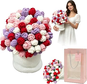 Flower Bouquet Blanket for Woman, 3D Rose Throw Blankets Includes Gift Bag for Her Wife, Romantic Gifts for Valentine Mothers Day Birthday Couples Anniversary Wedding Home Decor Colorful, 63in
