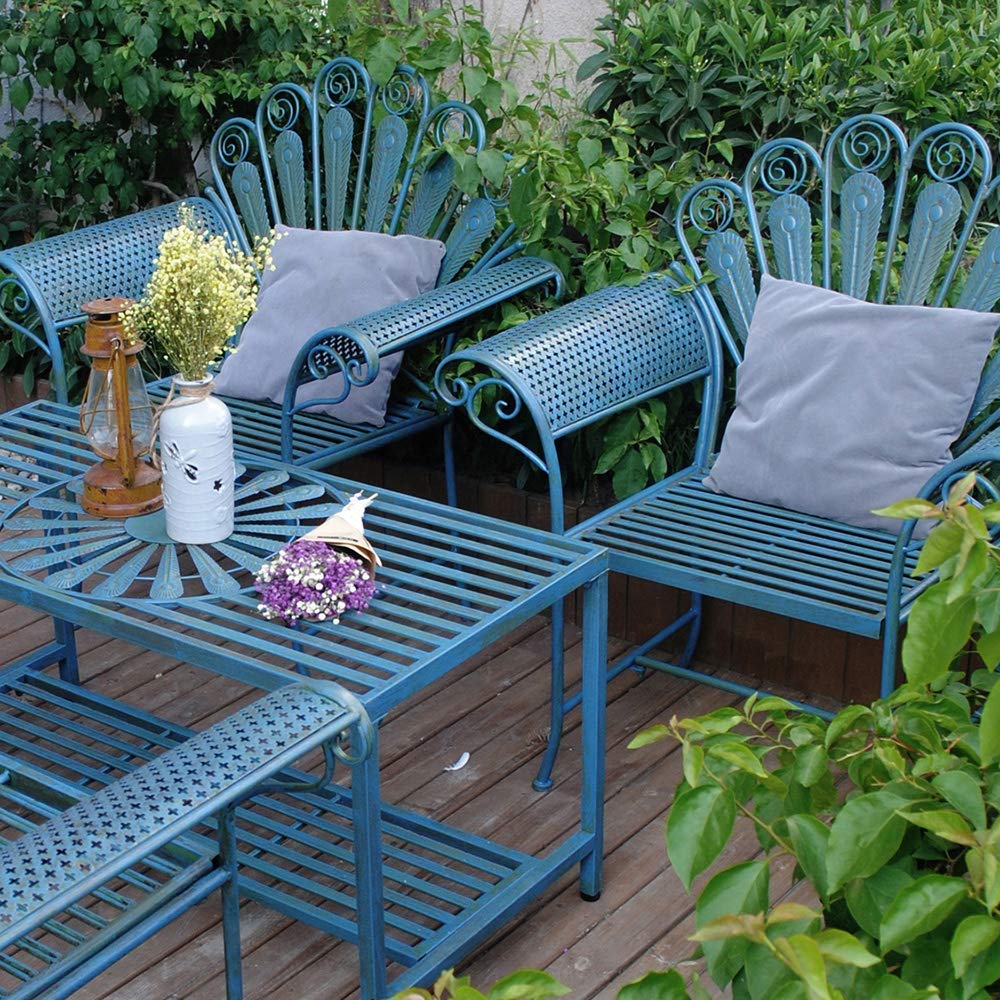 青い金属製ガーデンチェア アンティーク 青い金属製ガーデンチェア