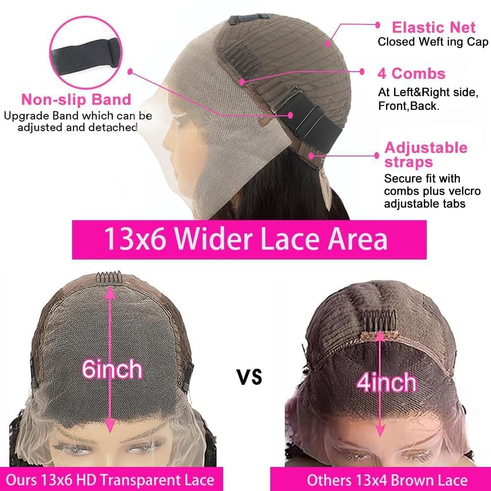 34 Inch 13x6 Deep Wave Lace Front Wigs Human Hair Pre Plucked 13x6 HD Lace Frontal Wigs Human Hair 200% Density Glueless Deep Curly Lace Front Wigs For Women