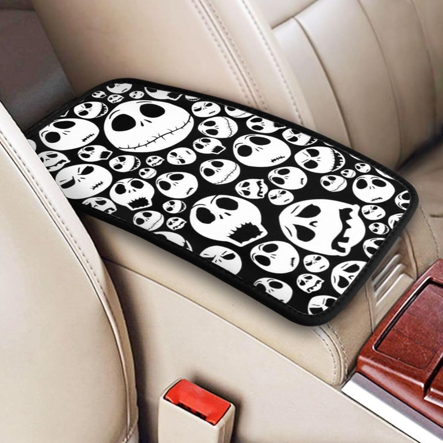 Halloween Skull Auto Center Console Cover Universal Car Armrest Pad Waterproof Women Men Automotive Interior Accessories for Most Vehicle SUV