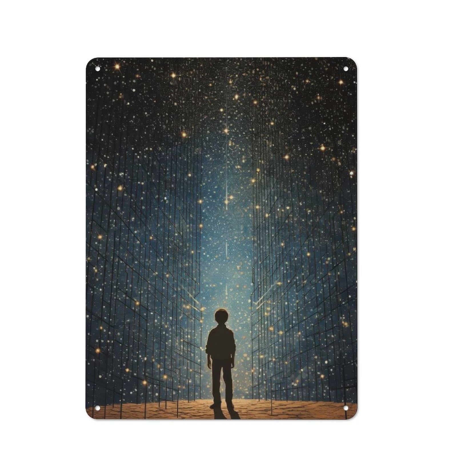 Junmoney Silhouette Under Starry Sky Printed Metal Sign 40X30cm For Café Or Restaurant, New-Space Wall Decor For Café Owners And Decorators