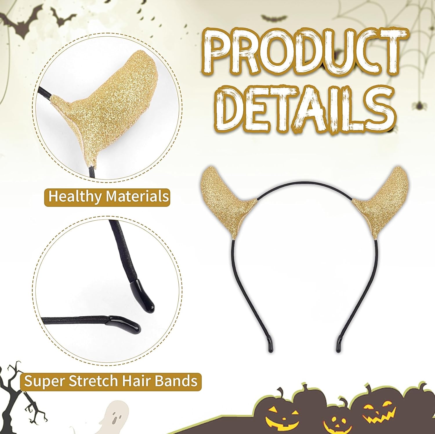Glitter Devil Horns Headband, Gold Devil Horns Devil Costume for Women Men, Halloween Fancy Dress Cosplay Hairband - Image 5