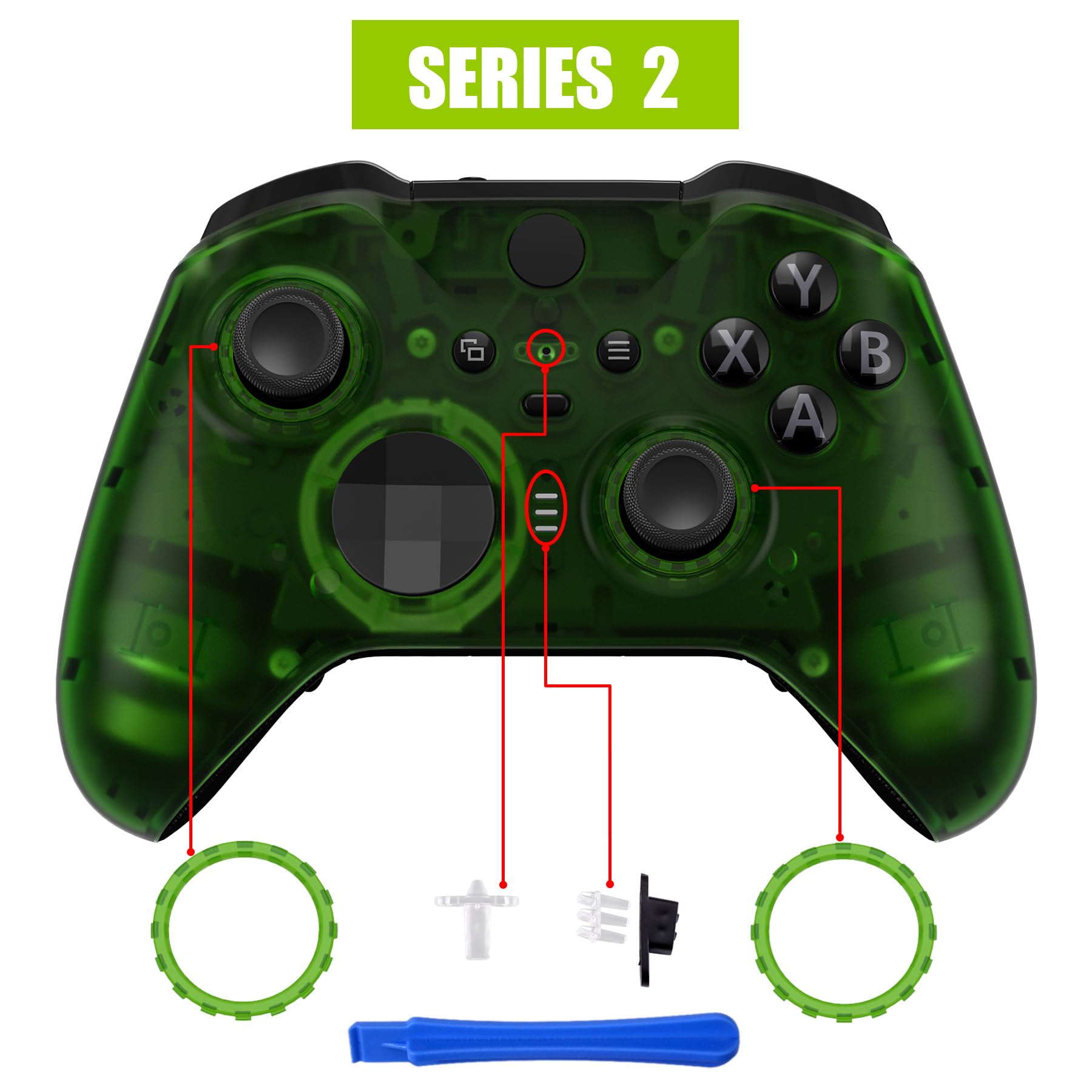 eXtremeRate Coque Avant de Remplacement pour Xbox One Elite Series 2 Manette, Coque Avant Customisé avec Anneaux pour Xbox One Elite Series 2 Manette, Modèle 1797, Vert Clair - 4