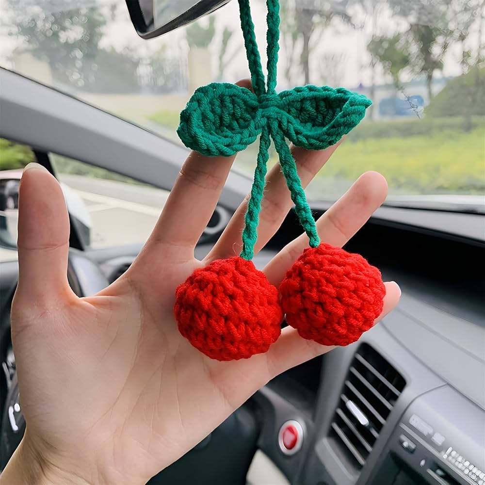 Amazon.com: Cute Cherry Car Mirror Hanger - Crochet Hand Knitted