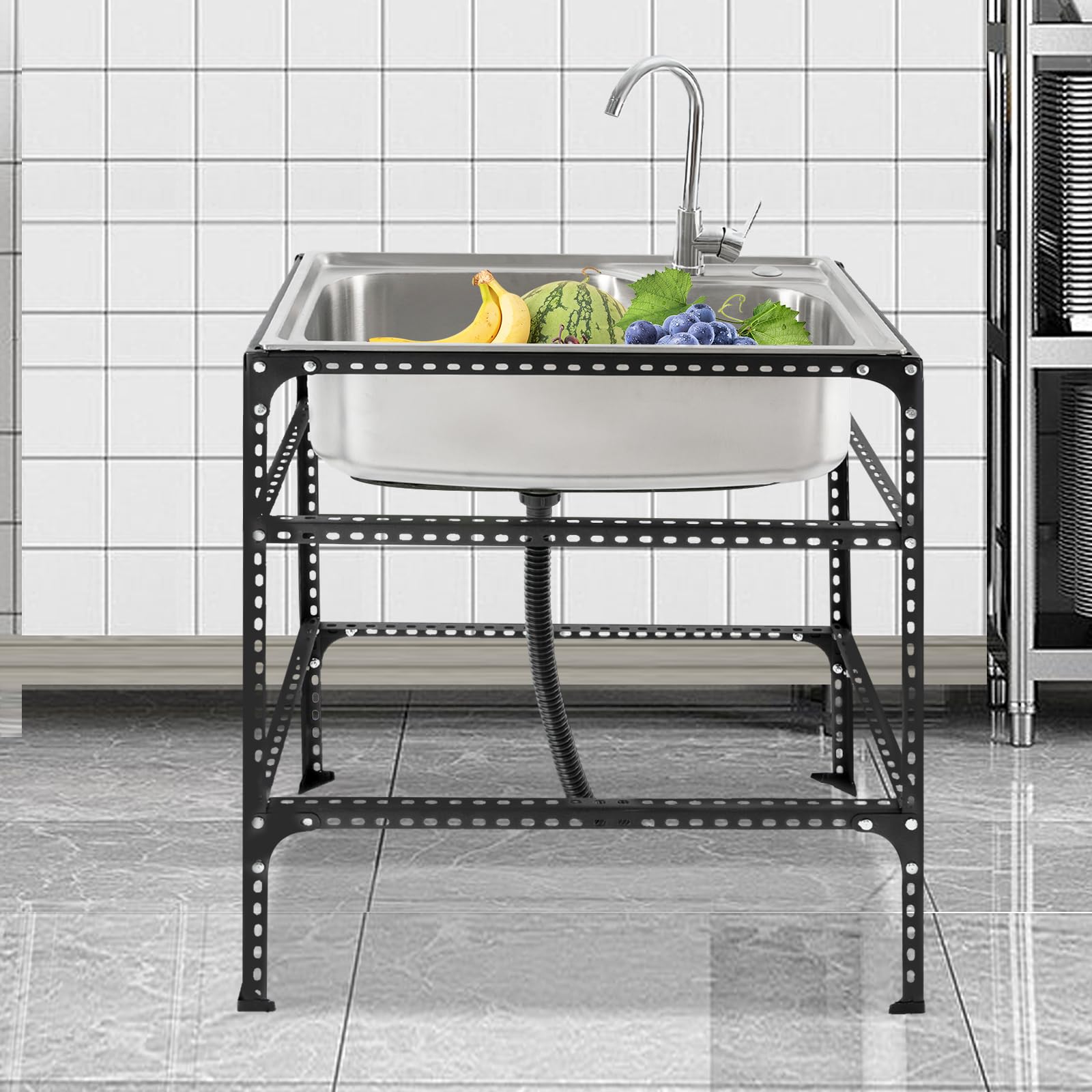 Gewerbliche Edelstahl-Einzelbecken-Küchenspüle mit Armatur und Abtropffläche, 28 x 18 x 30 Zoll, ideal für Bars, Restaurants, Hotels und den privaten Gebrauch.