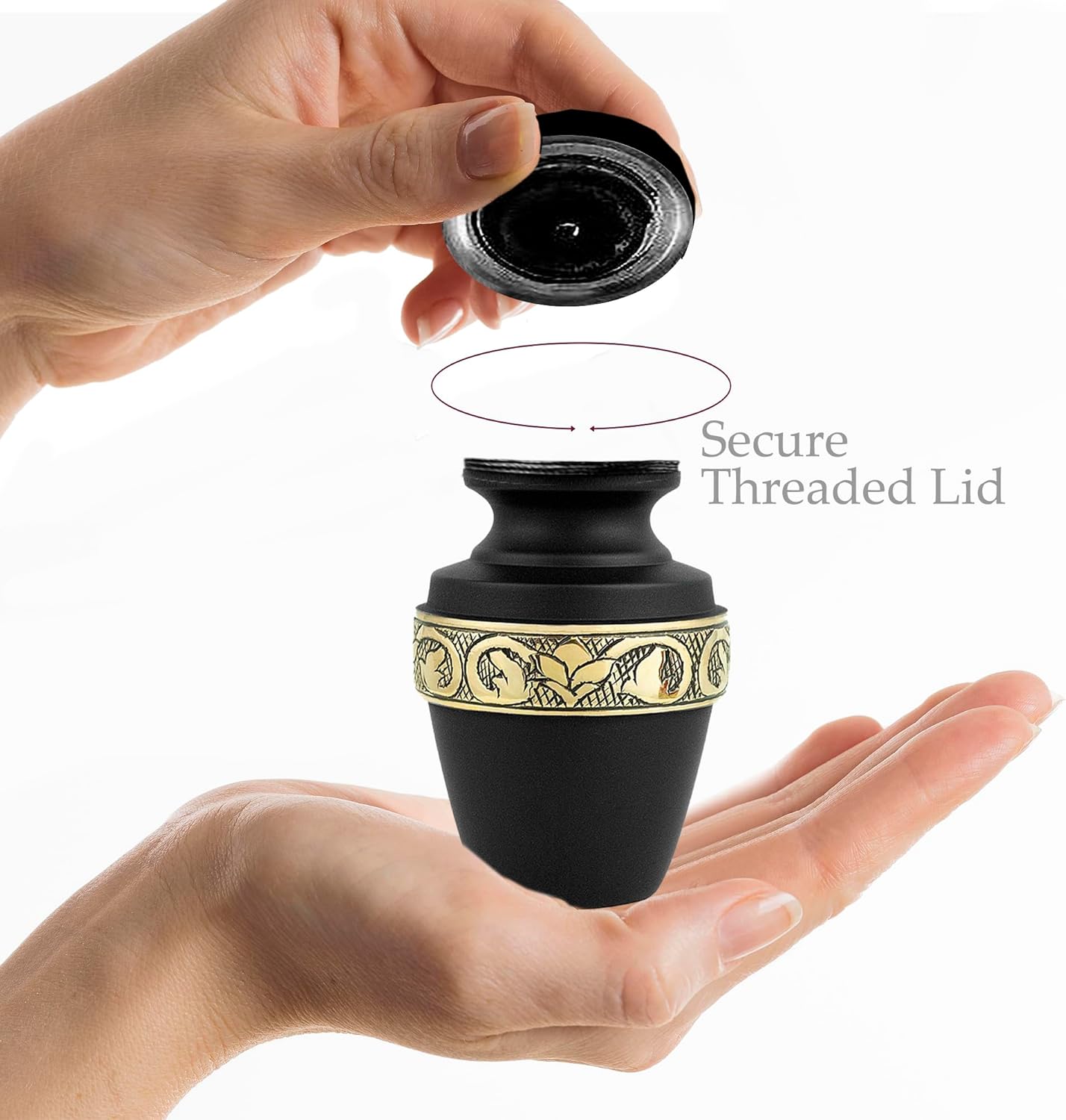 Trupoint Memorials Small Urns for Human Ashes Keepsake, Decorative Mini Cremation Urn for Adult Men and Women, Small Grecian Black with Velvet Heart Box - Image 4