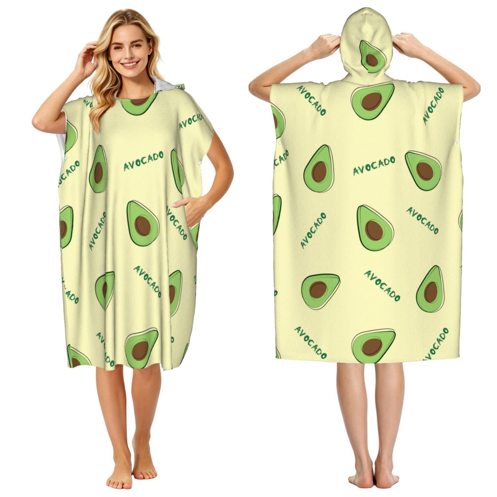 Poadnly Green Avocado, Adult Hooded Beach Towel 90 x 110 cm,Changing Bath Robe, Surf Poncho Towel For Women Men