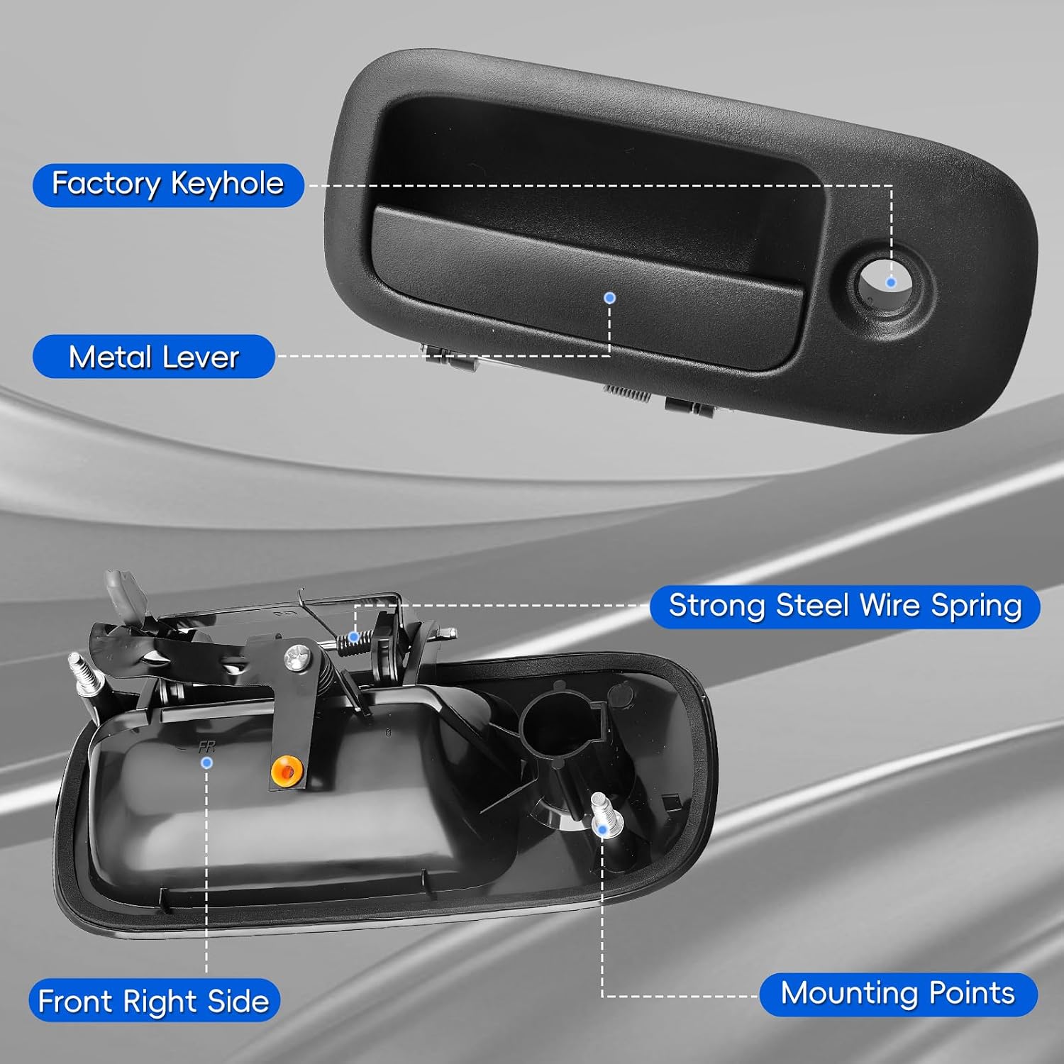 Exterior Door Handle | Outside Rear Right Passenger Side | Compatible with 1996-2009 Chevy Express 1500 2500 3500 4500, GMC Savana 1500 2500 3500 4500 | OE # 25942270 10359096 | with Keyhole