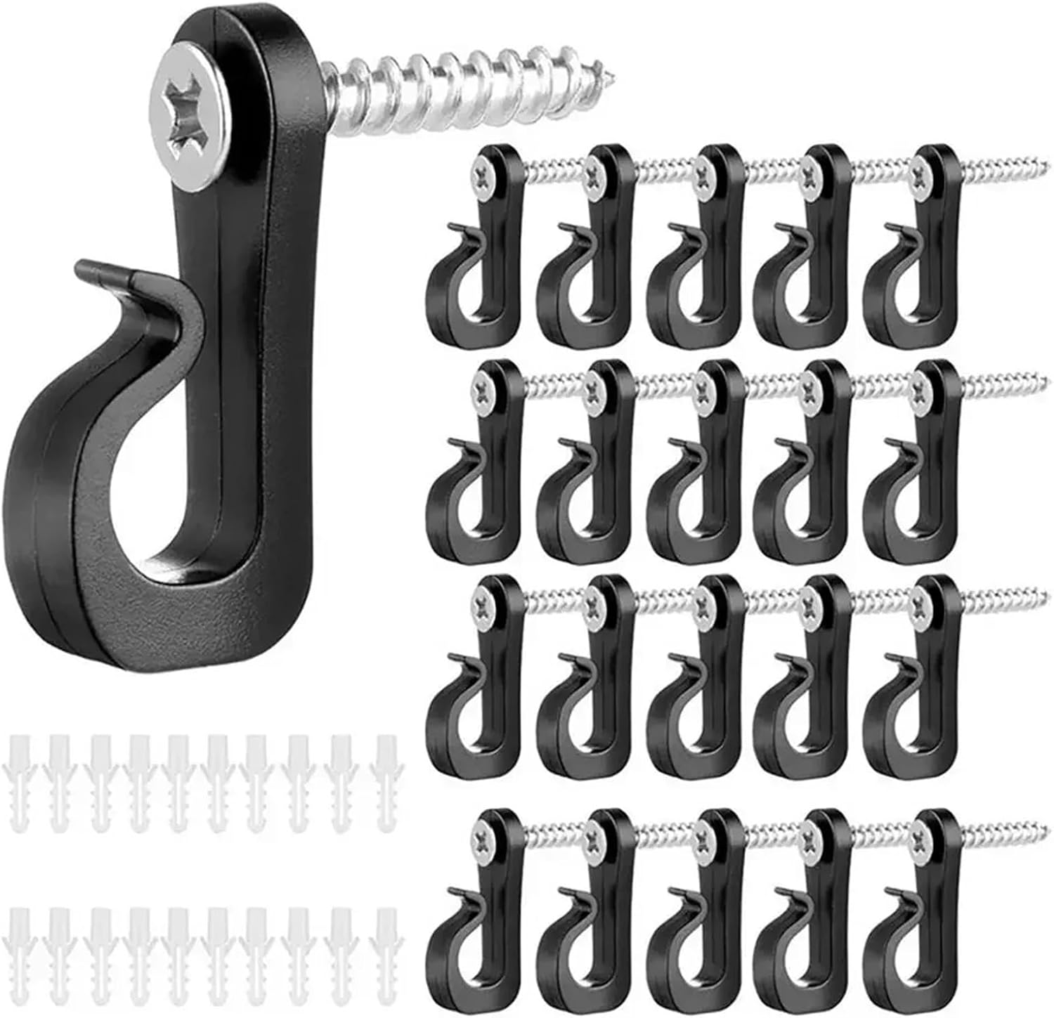 String Light Hanger Hooks 100 PCS Screw Lights Hook Plastic Black White String Light Hangers Holder Party for Party Patio Plants Wind Chimes(Black)