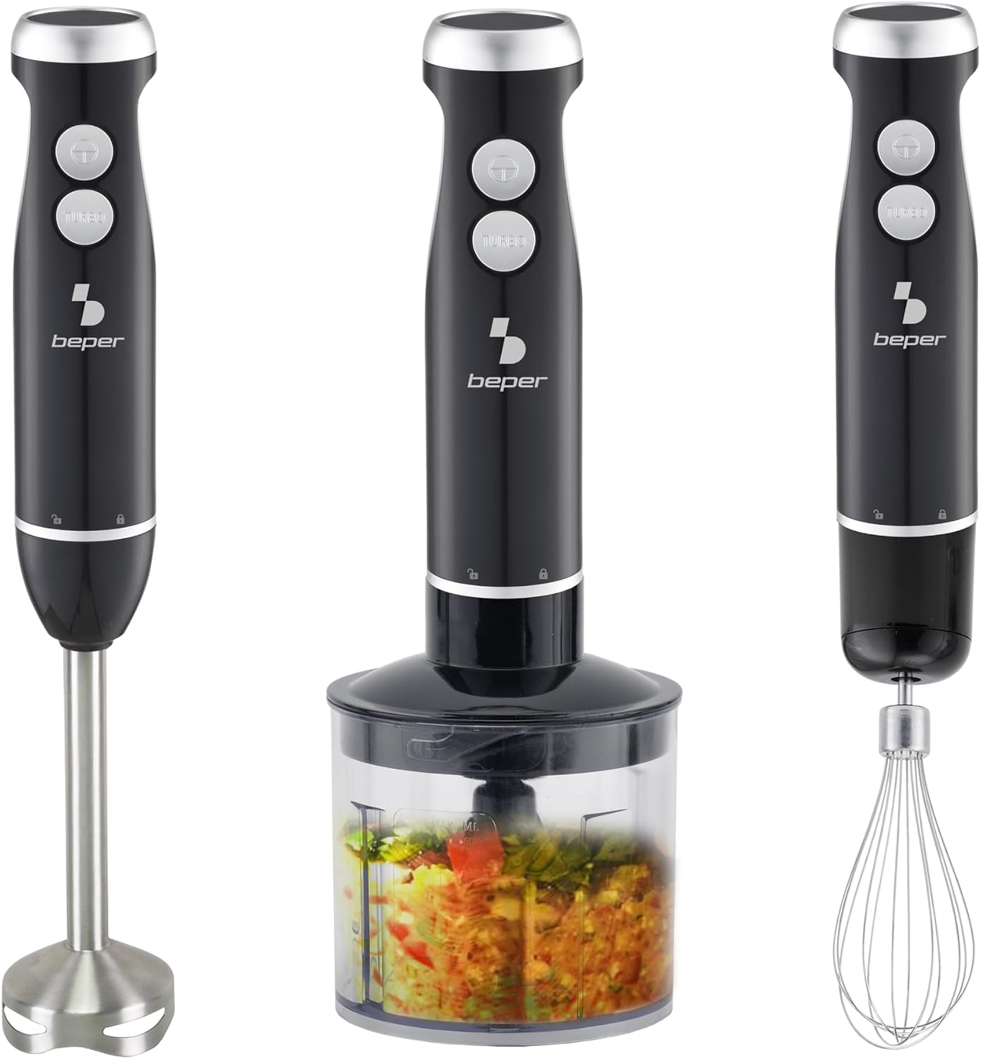 BEPER P102FRU151 4-in-1 Stick Blender, Multifunctional Blender with 500ml Chopper, Whisk, 700ml Glass, 4 Stainless Steel Blades, Turbo and Pulse Mixer, Removable Accessories image 4