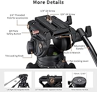 Vista 3 de Cayer BV30L Video Tripod System, 72" Heavy Duty Aluminum Twin Tube Tripod with K3 Fluid Head, 75mm Flat Base, Max Load 13.2lbs, for DSLR Cameras