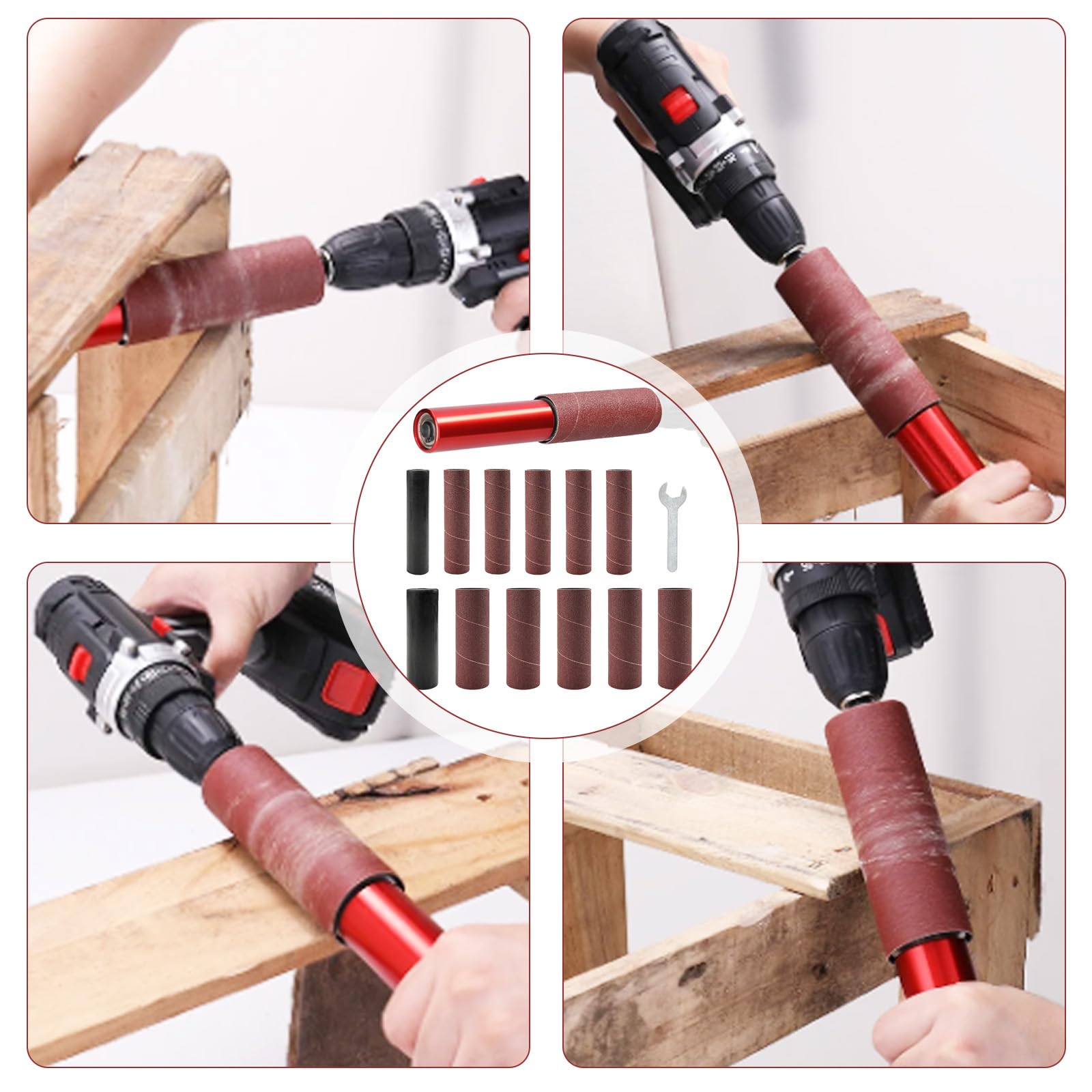 Juego De Tambor De Lijado De Goma, 14PCS Mandril De Lijado De 1,5 Adaptador De Lijadora De Husillo Manguitos De Lijado Rodillos De Lijado Accesorios Juego De Tambor De Lijado De Mano Para Taladros