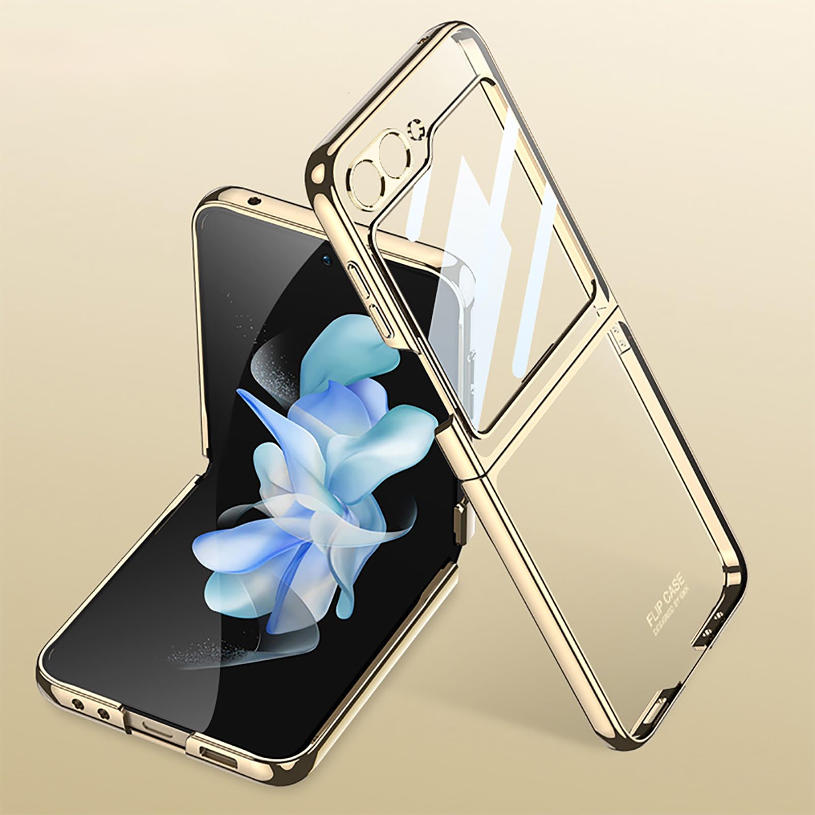 COQUE Funda Samsung Flip 6 Funda Protectora Fantasma Galvanizada, Funda Delgada con Película Todo Incluido, Funda para Teléfono Plegable para Samsung Galaxy Z Flip 6 5G-Oro