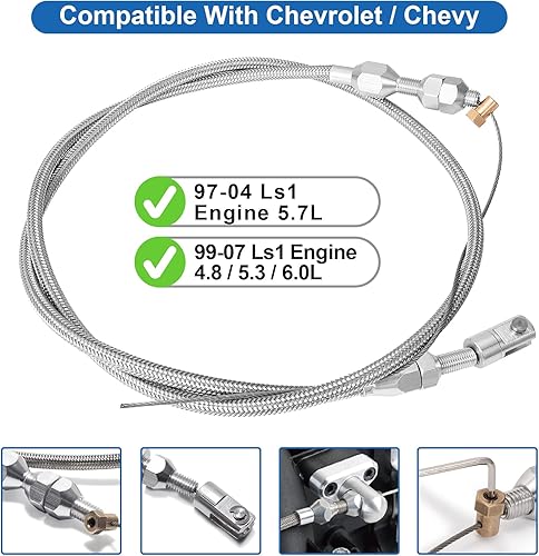 Miniatura 11 de Spurtar Cable de acelerador universal de 24 pulgadas de acero inoxidable trenzado, kit de bloqueo con montaje y virola de aluminio, cable