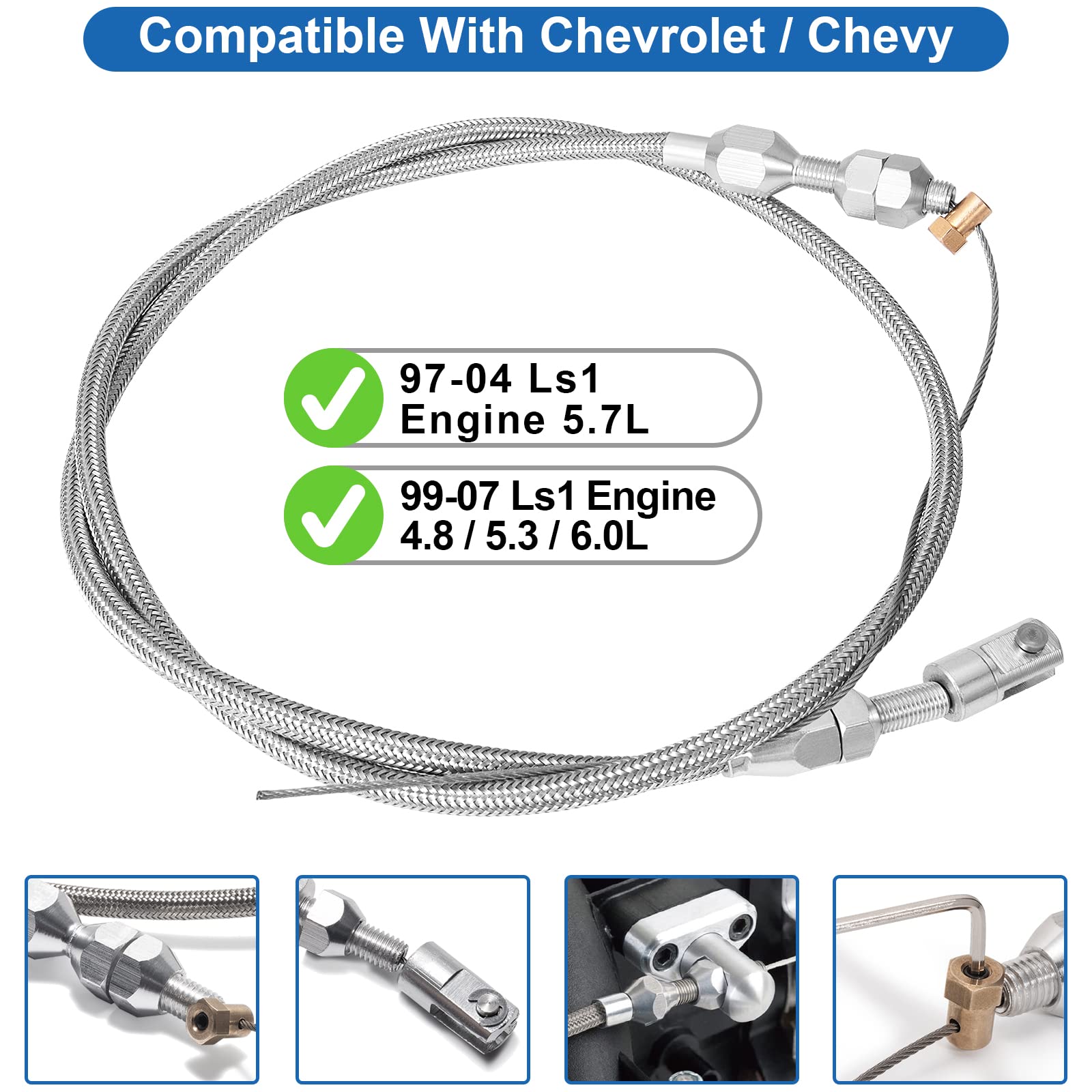 Ls Throttle Cable Kit, 36 Inch Stainless Steel Braided Throttle Gas Cable Compatible With 97-07 Chevrolet/Chevy LS1 Engine 4.8L 5.3L 5.7L 6.0L Throttle Cable Repair, Accelerator Cables - Canada