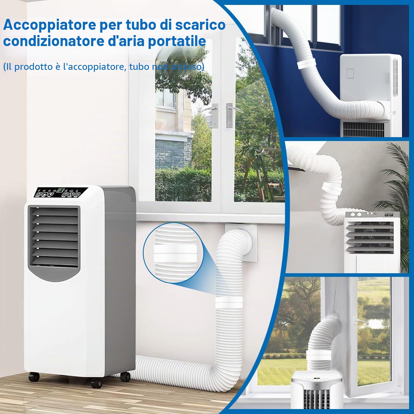 Tubo Condizionatore Portatile, Guarnizione Finestra Condizionatore, adattatore Ø 150 mm, Accoppiatore di prolunga per tubo flessibile condizionatore (150mm)