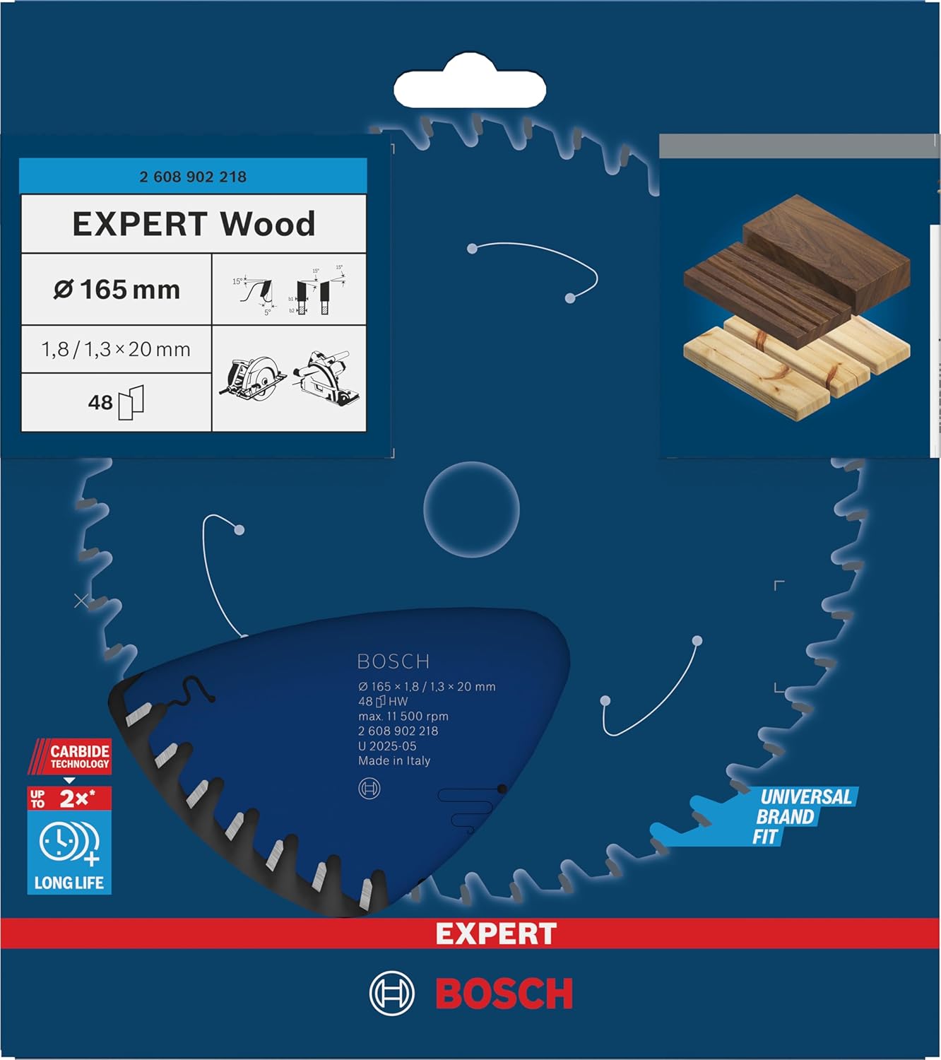 Bosch 1x Expert Wood Corded Circular Saw Blade for Handheld Circular Saw (for Softwood, Hardwood, Ø mm, Professional Accessory Hand-Held Corded Circular Saws)