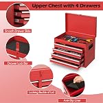5-Drawer Rolling Tool Chest, 2 in 1 Detachable Lockable Storage Cabinet w/ 4 Universal Wheels & Hooks, Metal Tool Box Organizer for Workshop Garage Repair Shop Household, Red