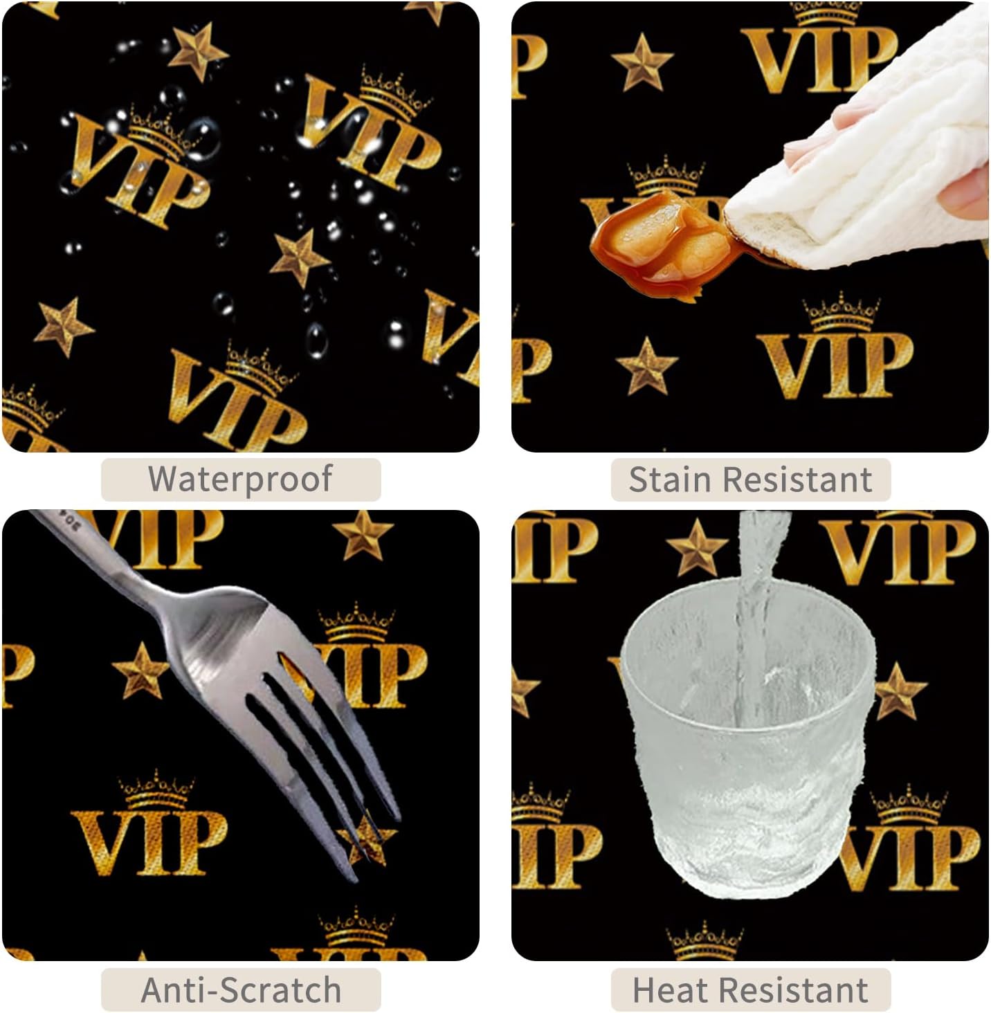 52x70inches Black Gold Tablecloth Luxury Golden VIP Crown Stars Rectangle Table Cover Washable and Reusable Fabric Table Cloth for Kitchen Dining Room Birthday Graduation Party Decorations