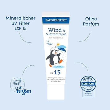 PAEDIPROTECT Wind and weather cream for babies children and adults (1 x 30 ml) with sun protection factor 15. Vegan & Fragrance-Free with Rosehip Seed Evening Primrose & Almond Oil for Sensitive Skin for Babies Children & Adults