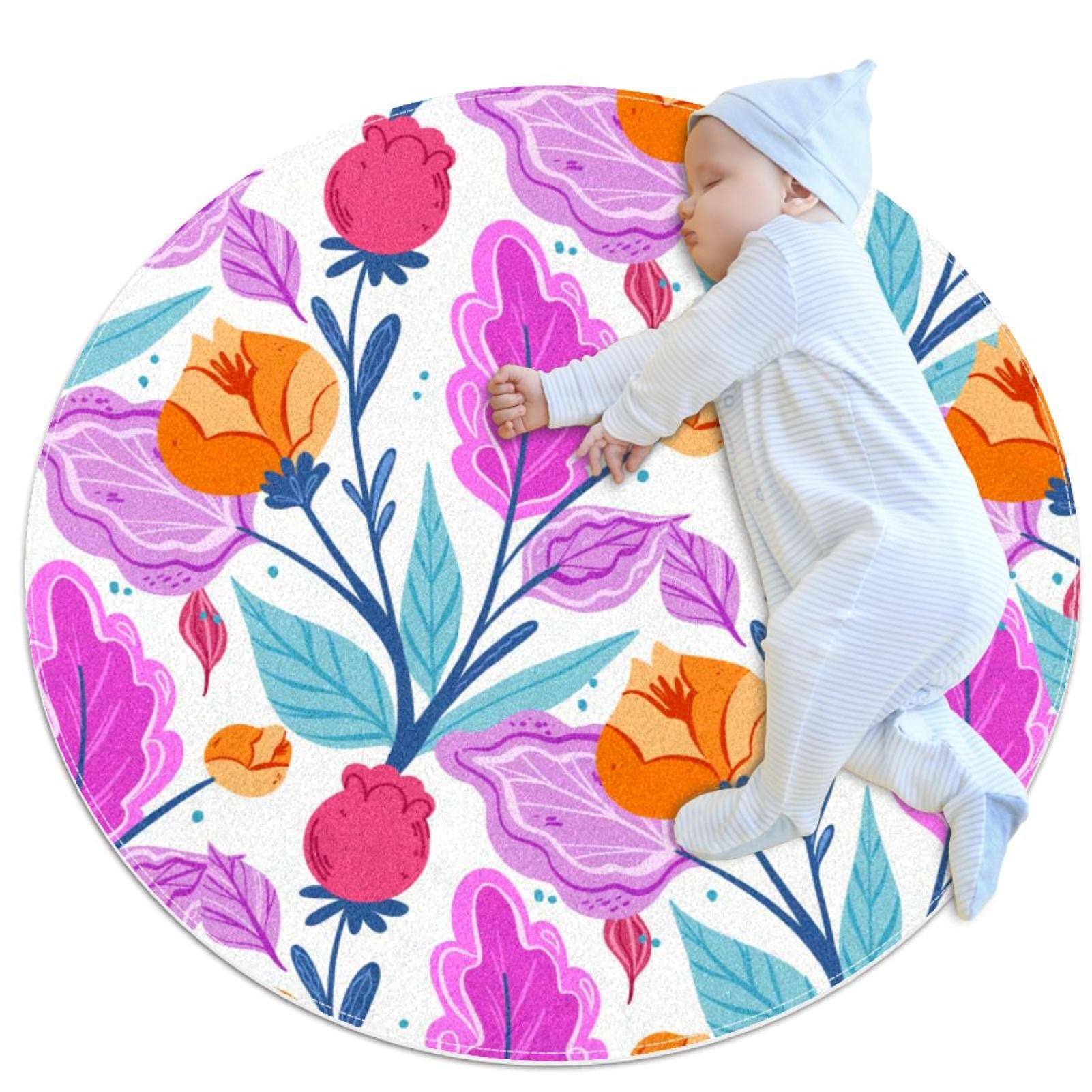 Alfombra redonda infantil de flores para juegos infantiles JDEZ 80x80cm