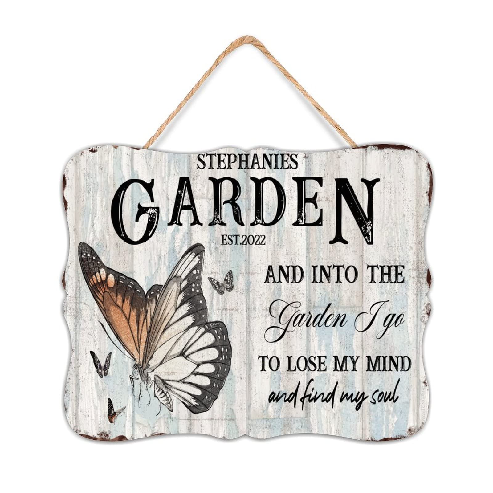 Into The Garden I Go to Lose My Mind And Find My Soul zabawna dekoracja ścienna drewniana tablica 20 x 25 cm ogród motyl wiosna kraj sztuka ścienna drewniana tablica z inspirującym cytatem dekoracja