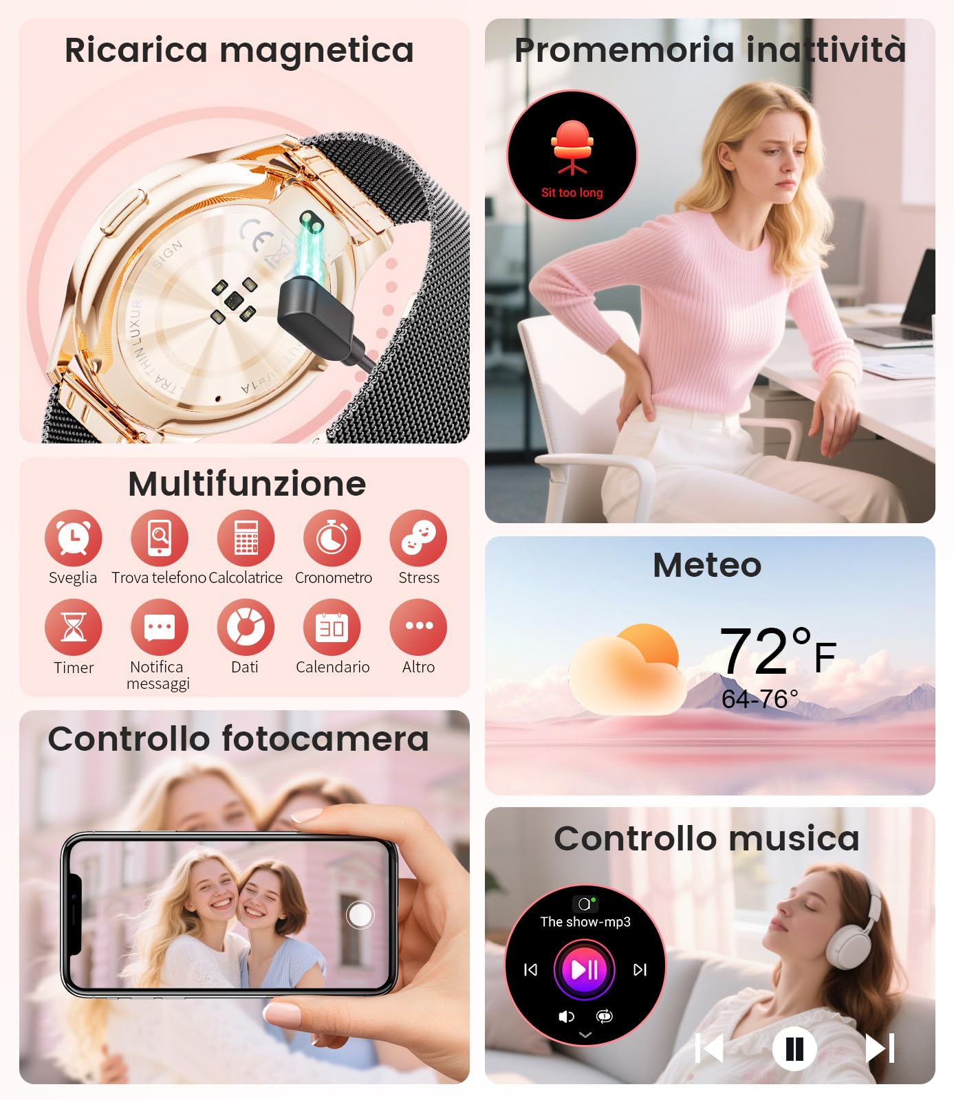 BENYAR SMART Smartwatch Donna 1.43" HD Schermo per iOS/Android, Nero | Monitoraggio Ciclo, Salute 24/7, Chiamate Bluetooth, 100+ Sport, IP68 Impermeabile, 300mAh Autonomia 7 Giorni, 2 Cinturino