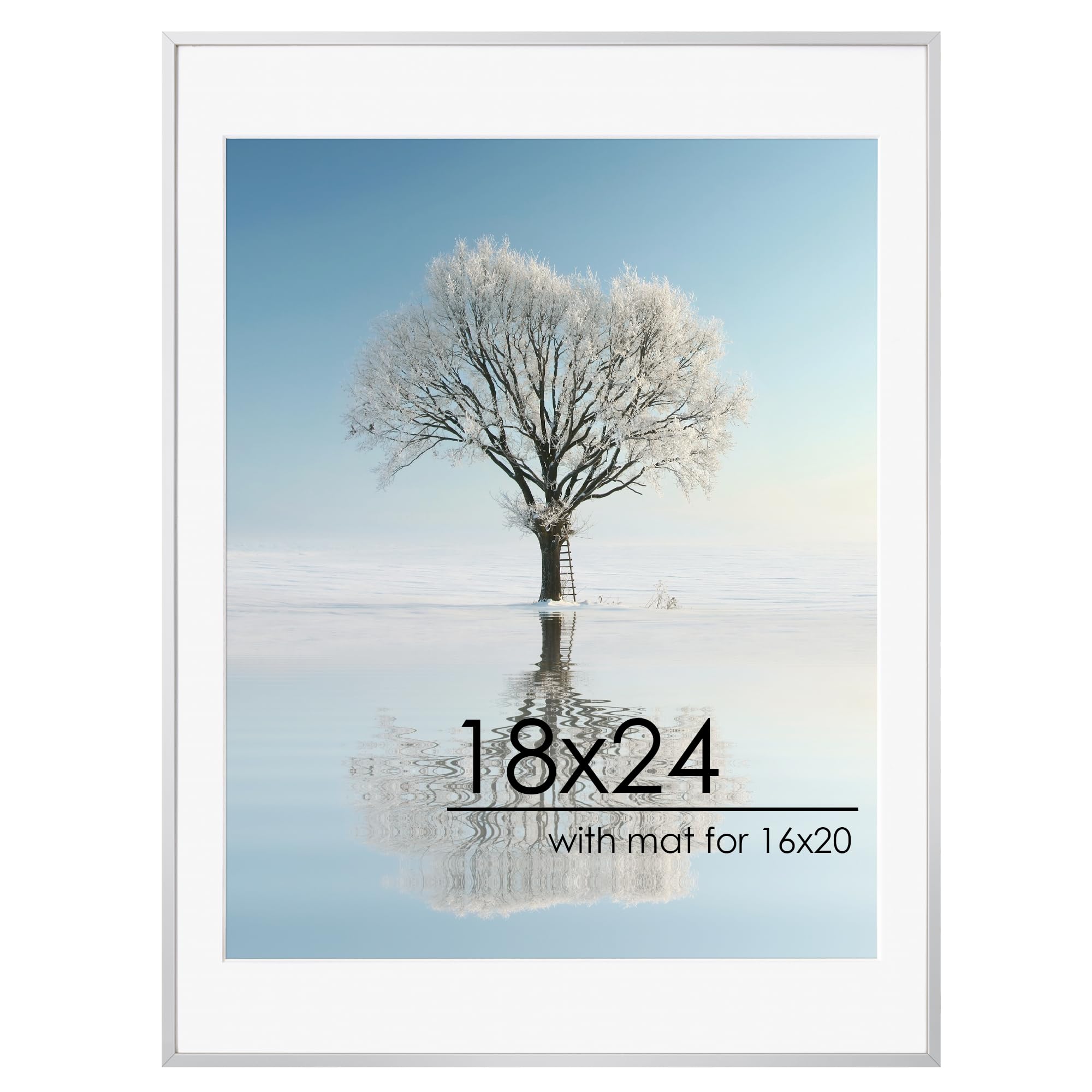 Photo 1 of 18x24 Metal Picture Frame for Wall with Mat for 16x20, 18''x24'' Aluminum Photo Frames With Tempered Glass for Home Decor, Minimalist Modern Poster Frame Horizontal and Vertical Formats, Silver Silver 18''x24''-1P