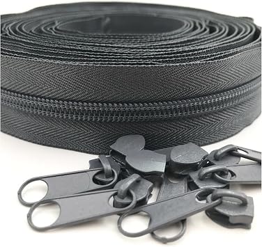 Zipper Repair Kit #5 5 Meter 24 Colors Nylon Coil Zippers by The Yard with 10pcs Sliders for DIY Sewing Tailor Crafts Bags Zipper312 Dark Grey