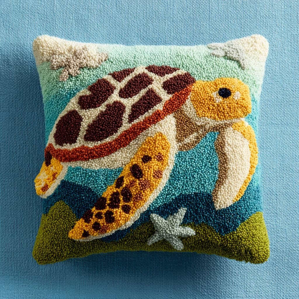 WallustrioaW Latch Hook Cushion Kit,Animals, sea Turtles