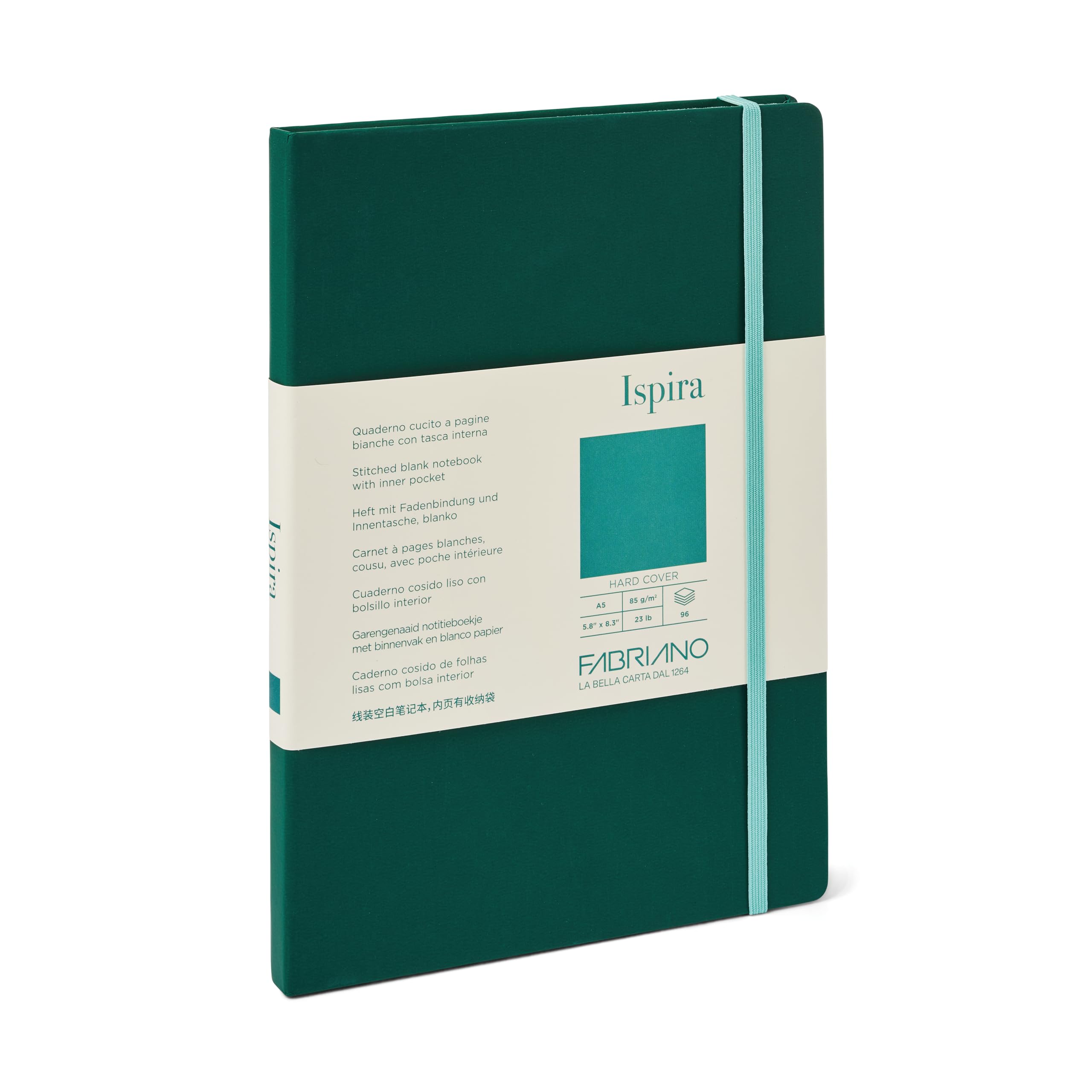 Carnet de notes rigide vert 14,7x21,1cm Fabriano Ispira avec pages vierges en papier ivoire