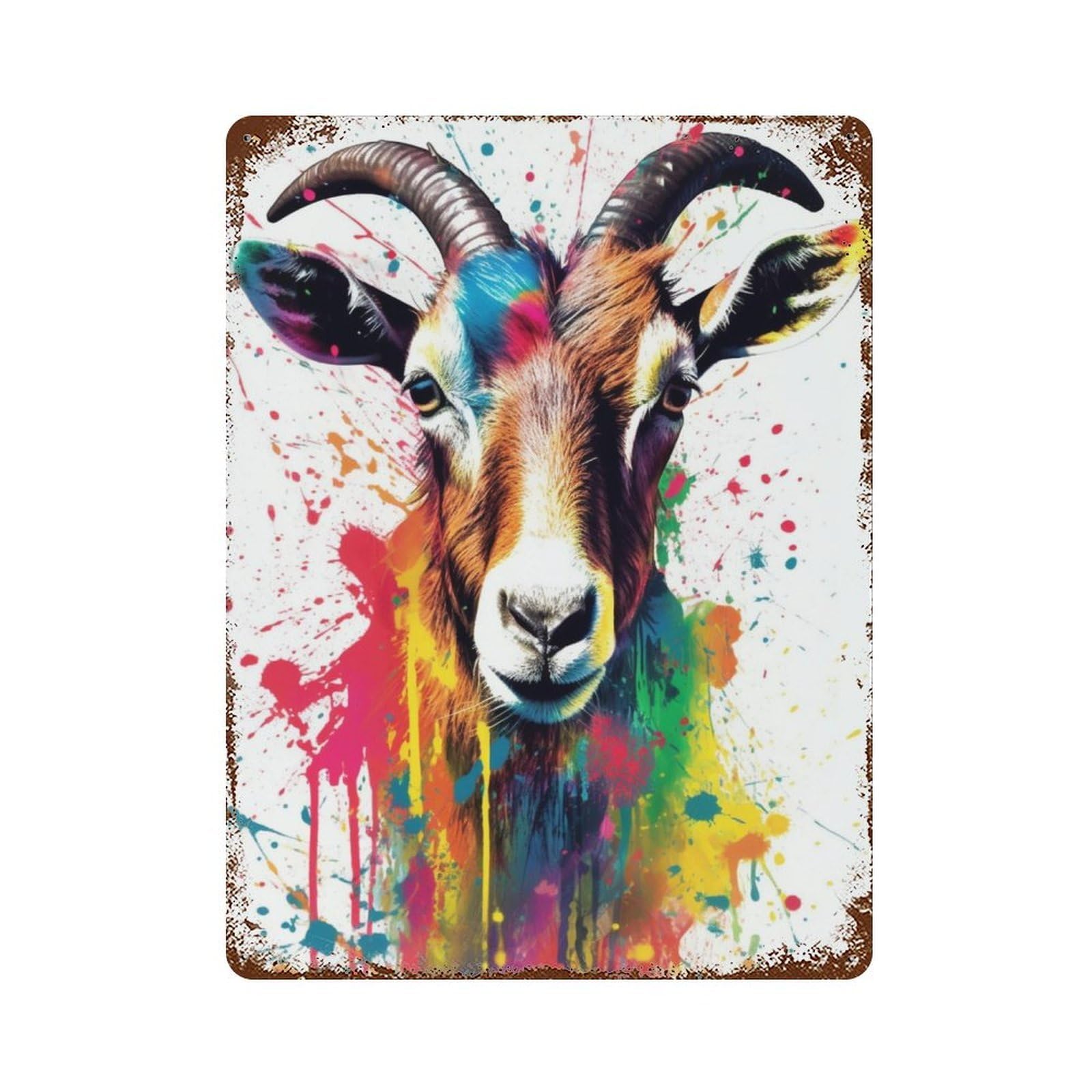 Retro Metal Sign with Colorful Goat Art Print Design 15.7"x11.8", for Shed, Workshop And Garage Wall Decor, Industrial Home Decor