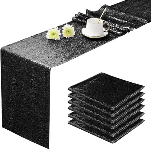 OQSC Camino de mesa de lentejuelas de 72 pulgadas de largo color negro con purpurina para fiestas bodas nupciales 6 piezas color rojo rosa