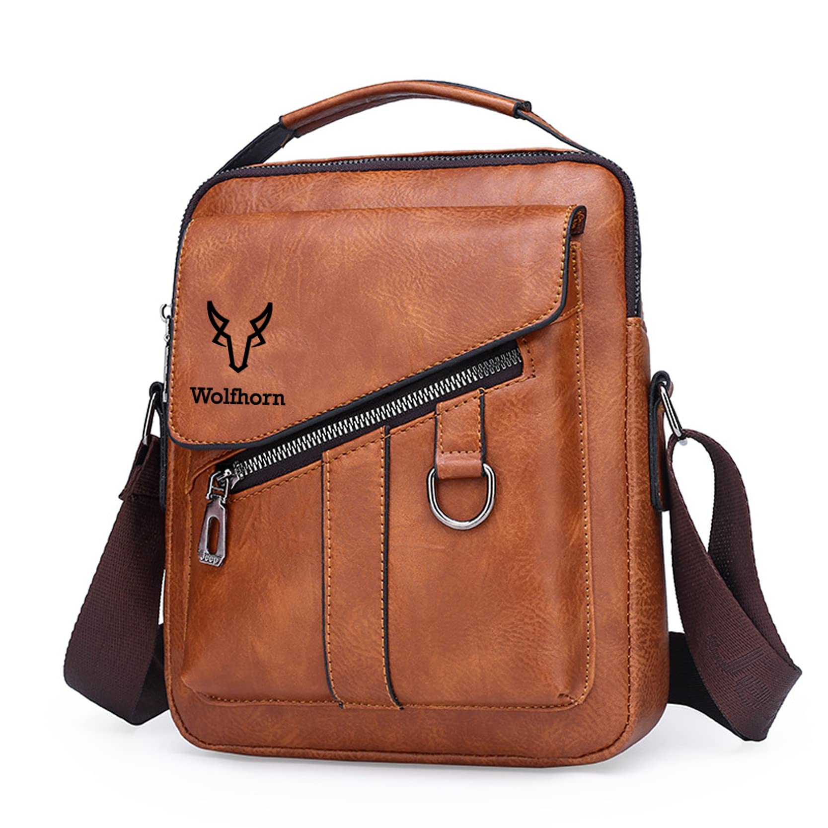 wolfhorn Unisex Leather Branded Original Cross-body Sling Messenger Bag (Khaki)-picture-33