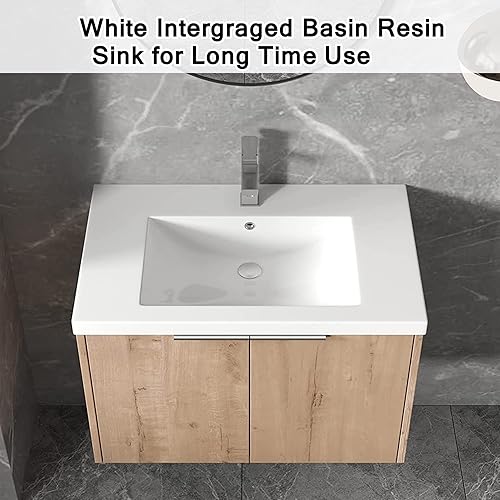 Miniatura 4 de SSLine Juego de tocador de baño montado en la pared con fregadero moderno juego de tocador de baño individual de 30 pulgadas con lavabo superior y