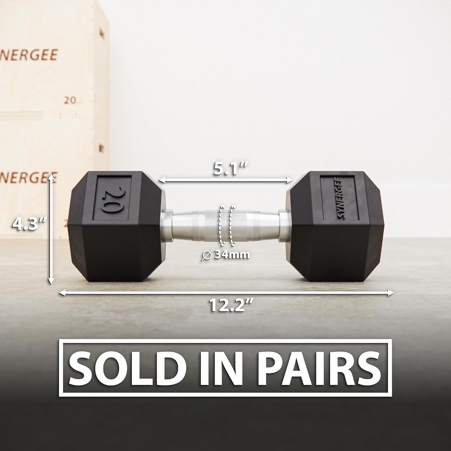 Synergee Rubber Encased Hex Dumbbells with Chrome Handle. All Purpose Weights for Strength & Conditioning Training. Available Size From 2.5 lbs to 50 lbs.