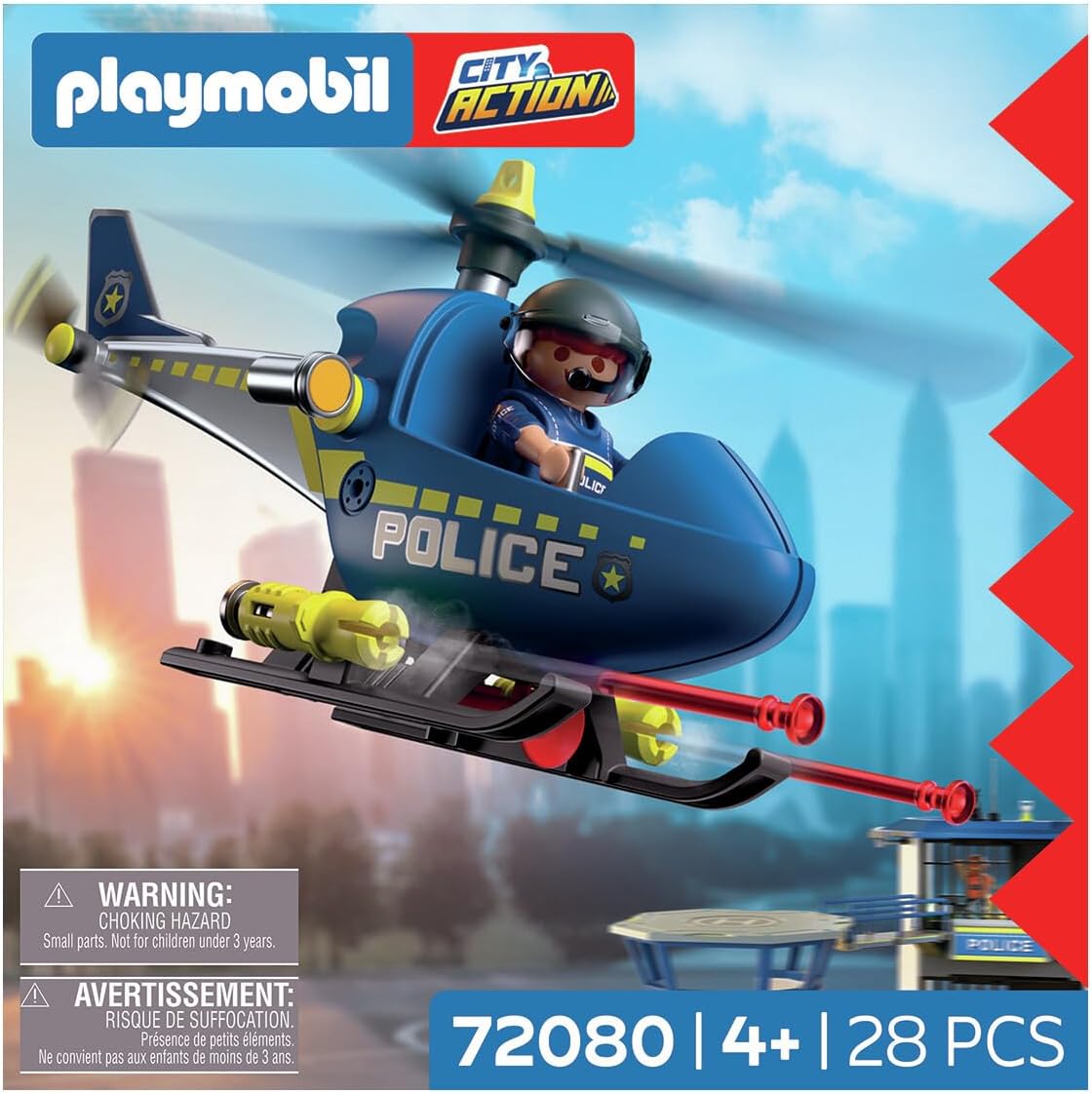PLAYMOBIL City Action Police Helicopter | With Policeman, Rotating Rotors & Shooting Function | Infinite Fun | Children's Toy from 4 Years | 72080