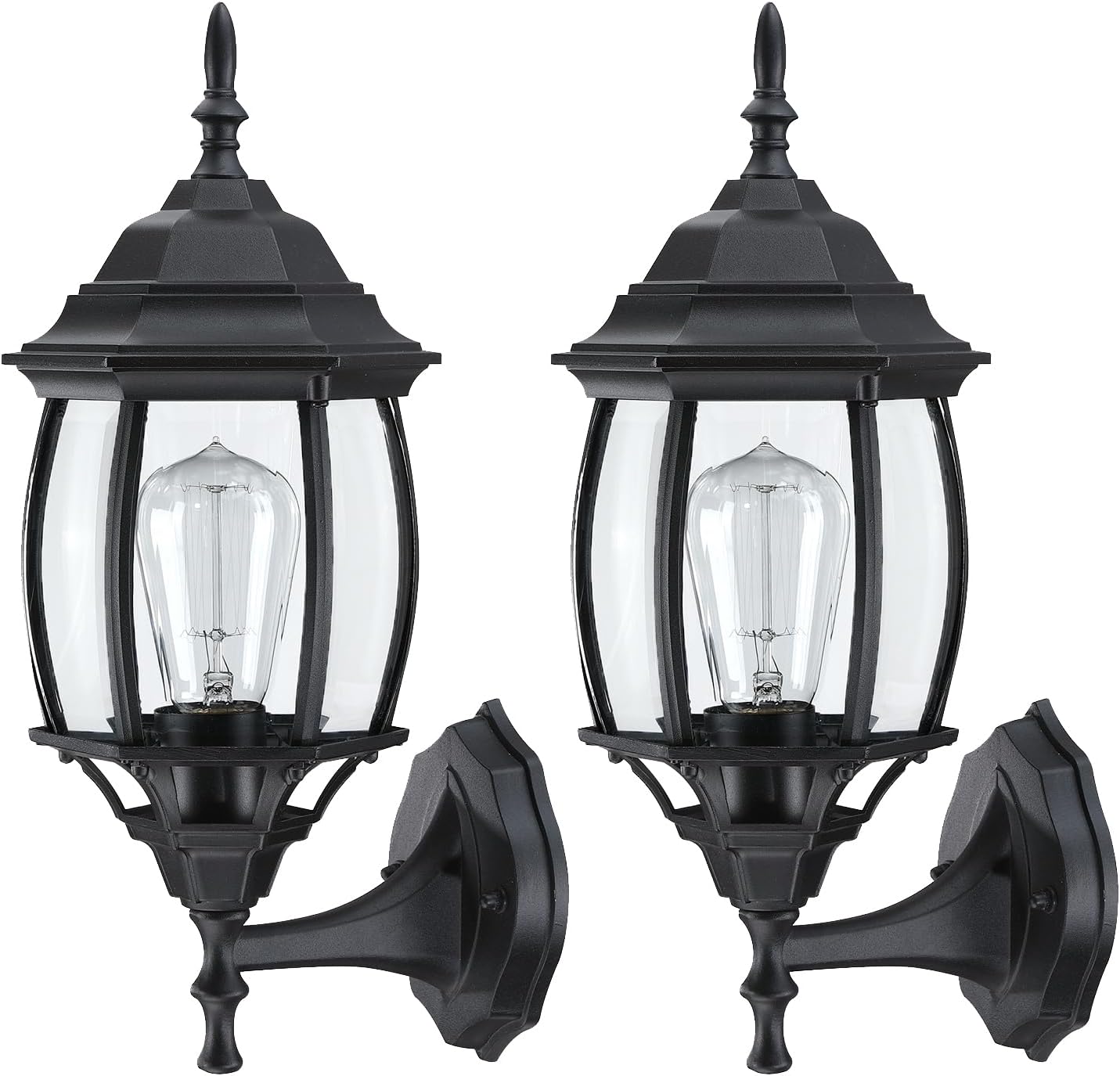 2 Pack Black Outdoor Wall Lights - 16.8 Inch Garage Side Light for House, Metal and Glass Wall Lantern Sconce, Vintage Outside Porch Light for Front Door,Porch,Balcony,E26 Base