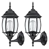 Faymart lighting 2 Pack Black Outdoor Wall Lights - 16.8 Inch Garage Side Light for House, Metal and Glass Wall Lantern Sconce, Vintage Outside Porch Light for Front Door,Porch,Balcony,E26 Base