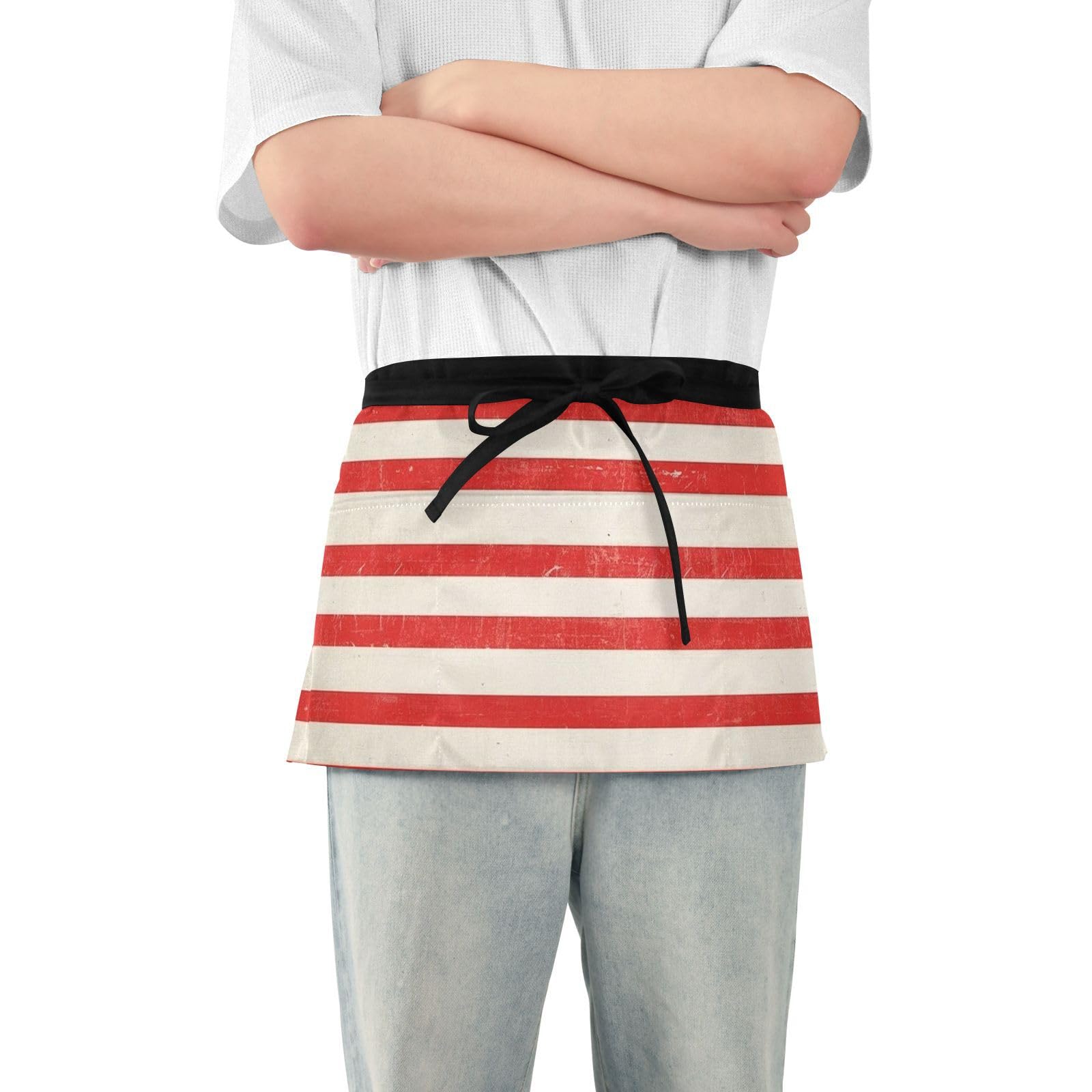 FASHON&FASCIN Server Apron with Pockets Waist Aprons Half Waitress Apron Striped Design for Gardening Restaurant,Multi8