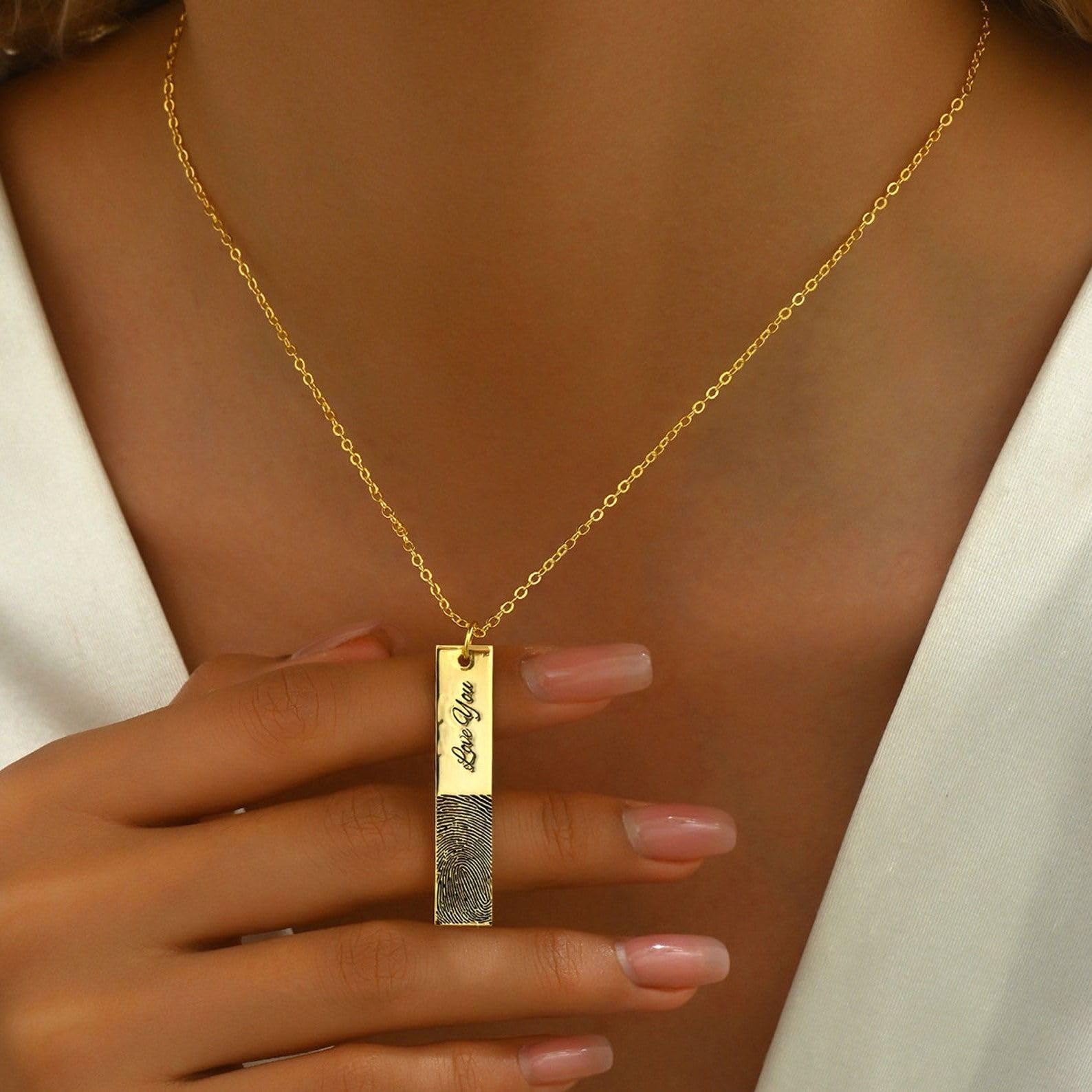 Vertical barra Collar plata de ley 925 a medida huella dactilar Collar recuerdo a medida huella dactilar recuerdo para abuelo abuela hecho a mano Día de la Madre