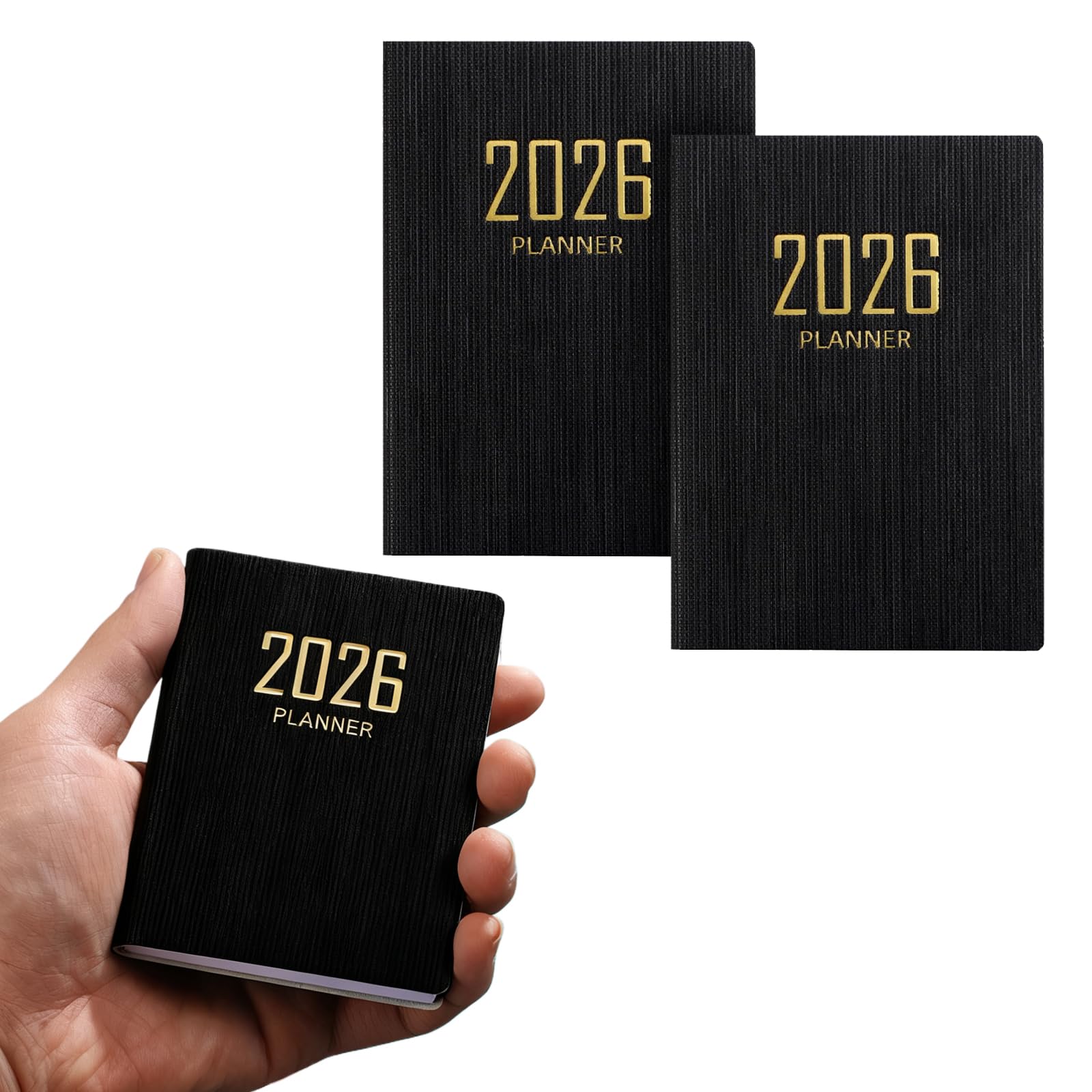 KTGUK 2 Pcs Small Pocket Diary 2026 Week to View,A7 Daily Weekly Planner 2026 with 128 Pages,Palm-sized Slim Imitation Leather Diary Agenda Planner for Academic Journal (Black,106 x 78 mm)