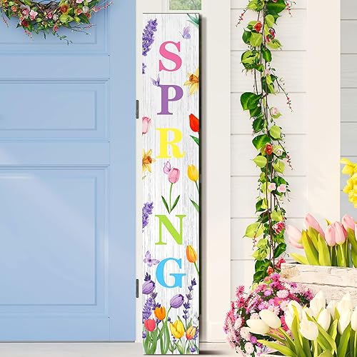 Letrero de tulipán de primavera de 41.7 pulgadas para puerta delantera, decoración de tulipanes para porche delantero, letreros de porche de granja,