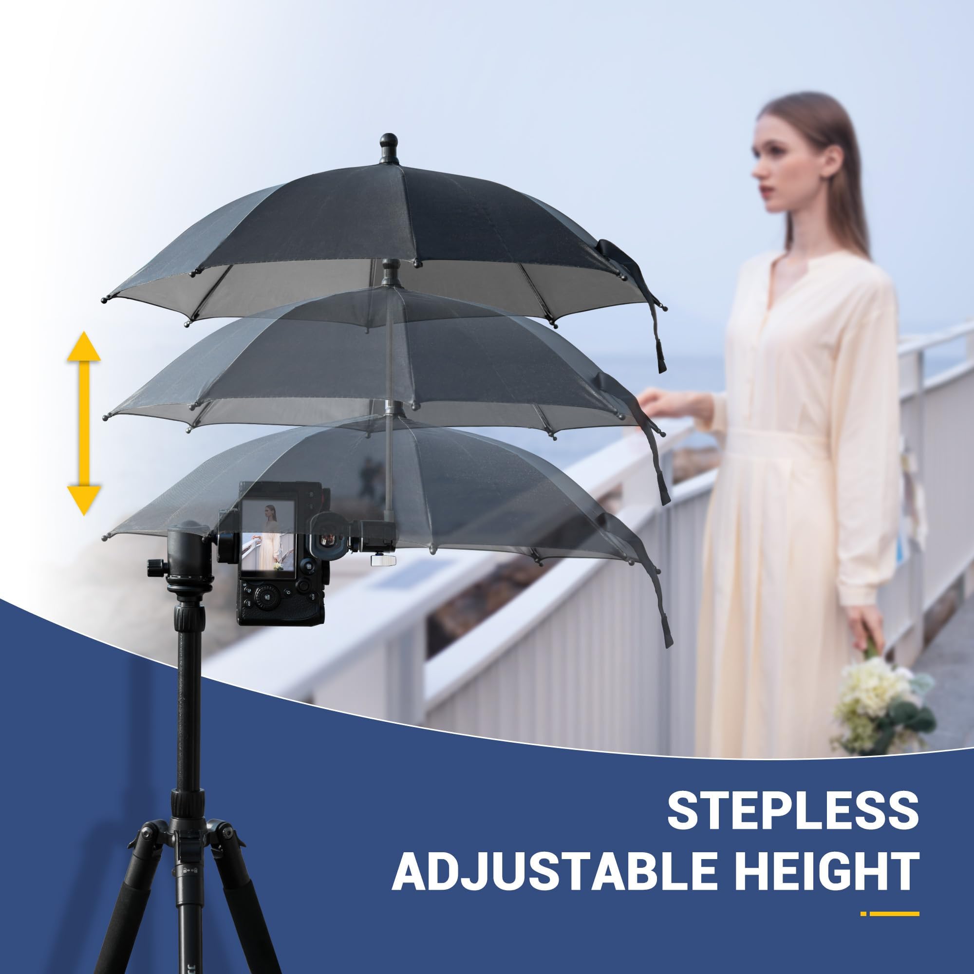 Ombrello per fotocamera con rotazione a 360° testa a sfera e scarpa fredda laterale, ombrello fotografico portatile resistente alle intemperie protegge la videocamera da pioggia, neve, luce solare