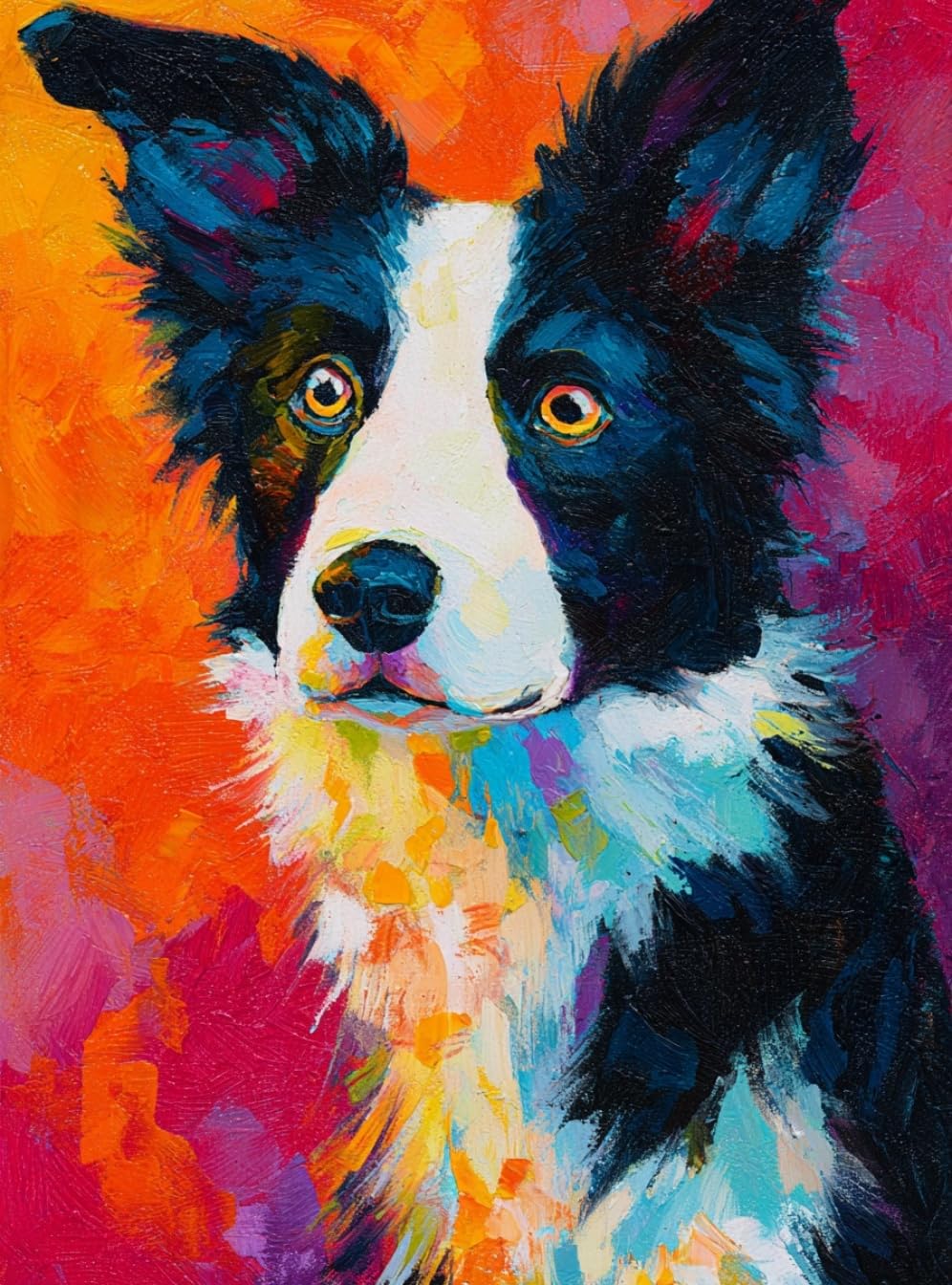 WANGWANGMIAO Paint by Numbers-Colored Border Collie DIY Canvas Oil Painting Kit for Adults Beginner with Paint Brushes and Acrylic Pigment,16X20 Inch，with Frame