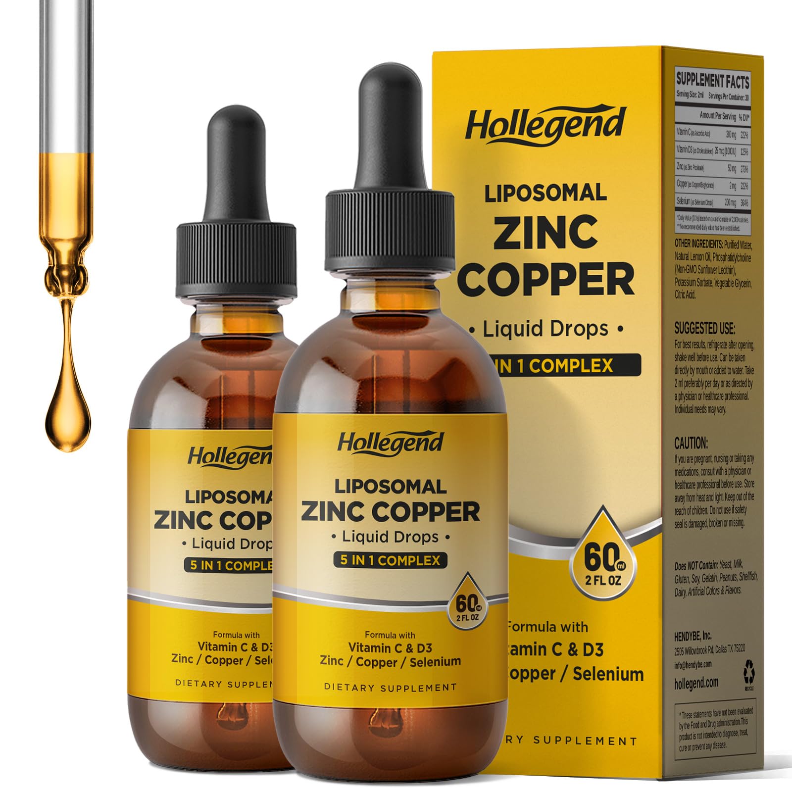 Liposomal Zinc Copper Liquid Drops, 50mg Zinc Picolinate with Copper, Vegan 2 Fl Oz (Pack of 2)