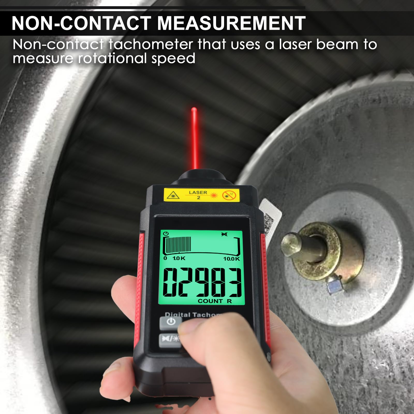 Tachymètre Laser Numérique 99 999 Tr/min Haute Précision Mesure sans Contact Fonctions MAX/MIN/MOY 2 Modes pour Automobile, Industrie et Bricolage