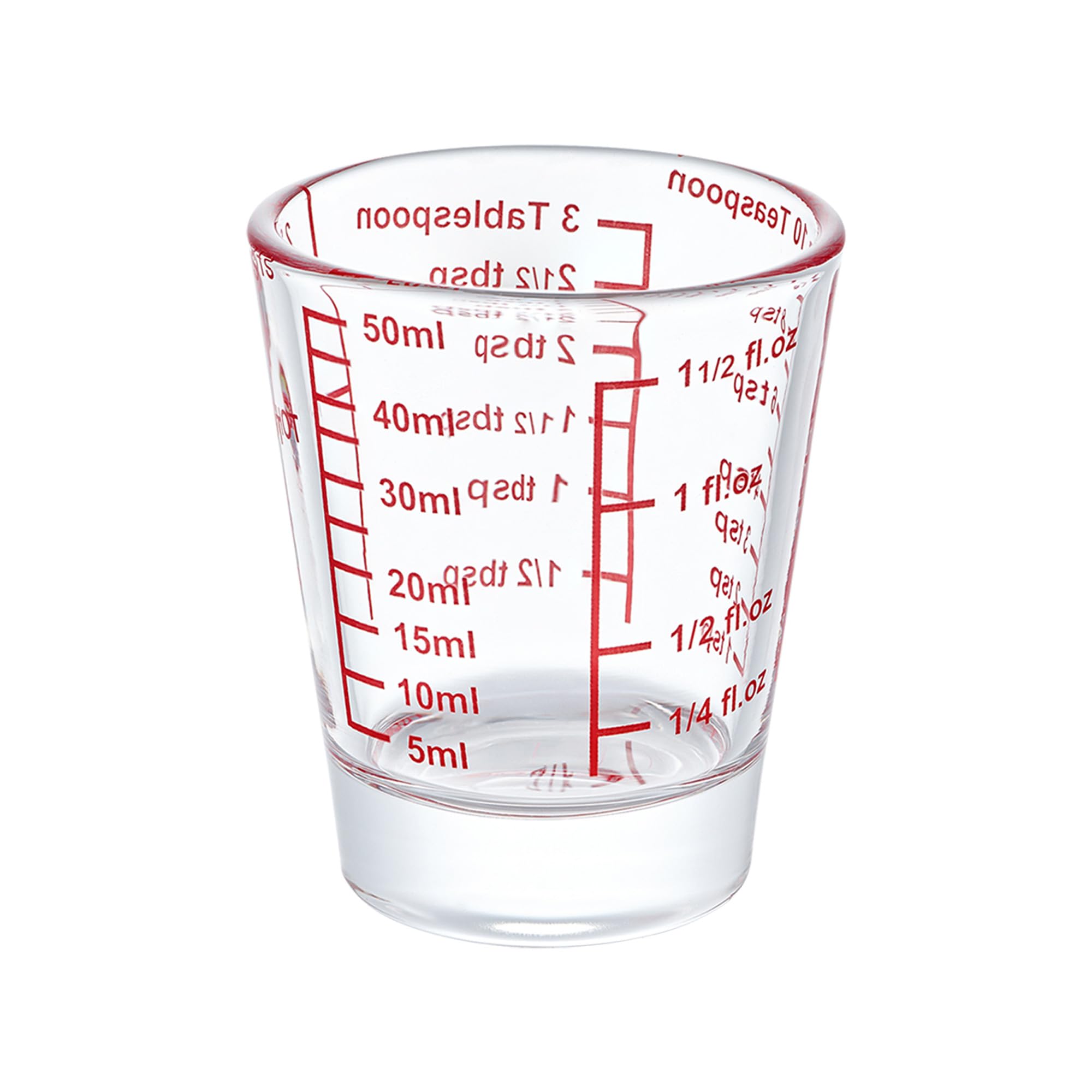 Ackers Mini Medidor de vidrio pesado, 32 mediciones incrementales, vaso de chupito multiusos para medir líquido y seco, rojo individual