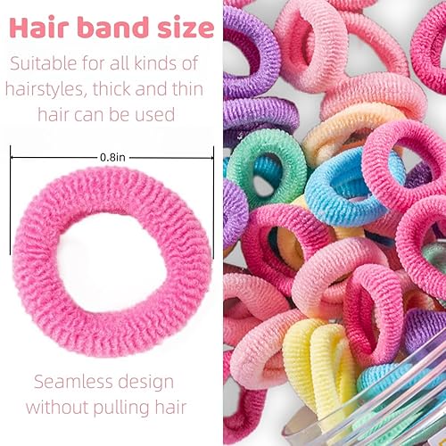 Miniatura 3 de 100 lazos para el pelo de bebé, de algodón suave, bandas pequeñas sin costuras para niñas y niños, bandas elásticas multicolor para cola de caballo