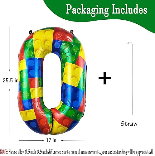 Miniatura 2 de Globos de 32 pulgadas con el número 0 de bloques de construcción grandes de helio, globos de Mylar para niñas y niños, suministros de decoración de